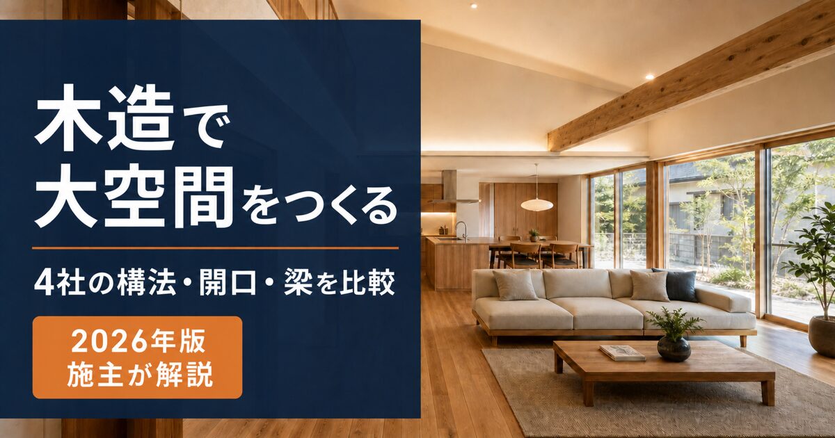 木造で大空間をつくるハウスメーカー4社の構法・開口・梁を比較