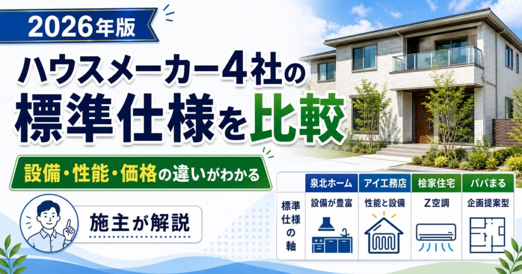 2026年版 ハウスメーカー4社の標準仕様比較。設備・性能・価格の違いを施主が解説