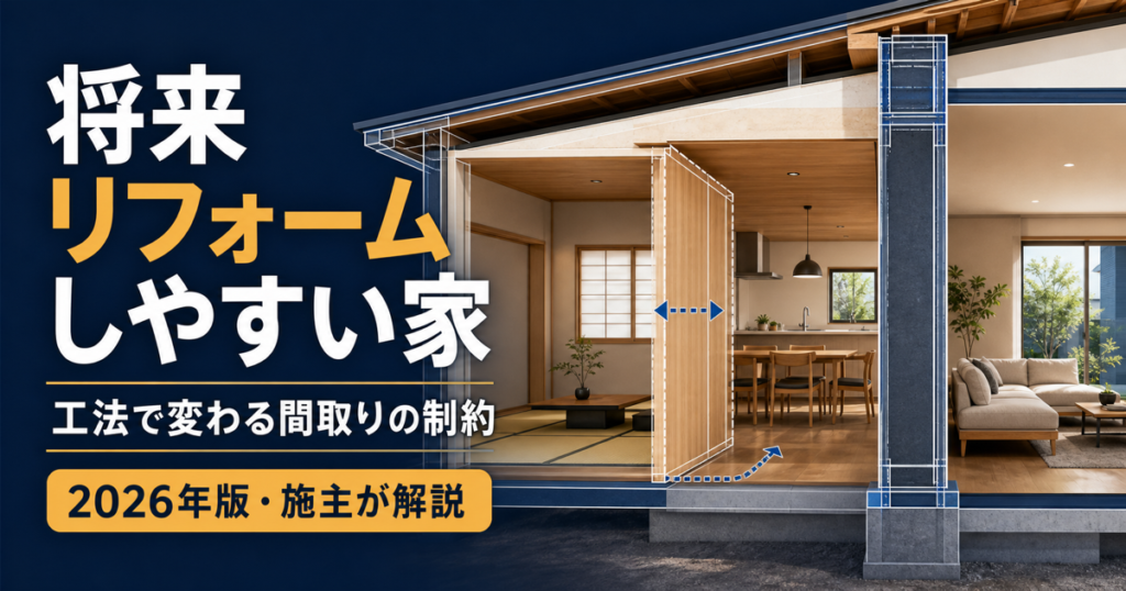 将来リフォームしやすい家と工法による間取り変更の制約を示す2026年版アイキャッチ